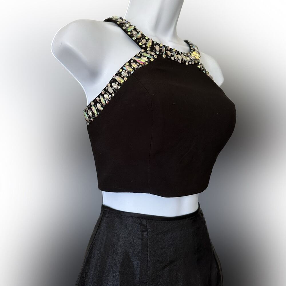 NWT Blondie Nights Black Corset Back Gemstone Crop Top size 5